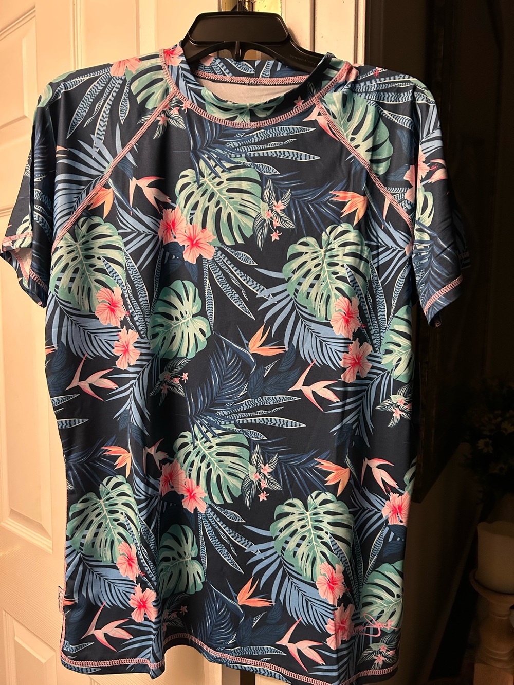 New: Panama Jack Tropical Floral Short Sleeve Rash Guard Top  with SPF
